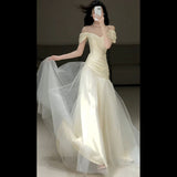 One-Word Shoulder French-Style Linden Dress 2026 New Bridal High-End Sense Simple Fish Tail Welcome Yarn HZ0517