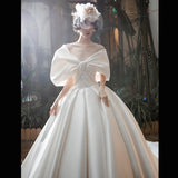 One-Word Shoulder Wedding Bride 2025 New Densium Out Of The Main Yarn French Retro High-Quality Big Tailing Winter HZ0517