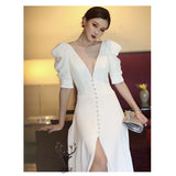 Korean-Style Stoodle Light Wedding Studio Photo-Themed Clothing V-Neck Toast Dress 2025 New Simple Tailing Dress HZ0517