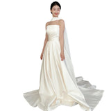 French High-End Light Wedding Dress Bride Simple Tective Twilight Linen Linen Welcome Out Yarn Tail White Dress Dress HZ0517