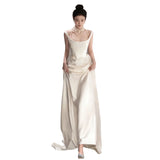 E-O-Endo Light Wedding Dress Bridal French Simple Temperament Vertiny Slings Go Out Yarn Fishtail Welcome Dress HZ0517