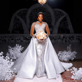 New Wedding Dress Pure White African Bride Wedding Mermaid Wedding Dress Fishtail Skirt Removable Tail HZ0517