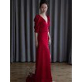 Korean-Style Stoodle Light Wedding Studio Photo-Themed Clothing V-Neck Toast Dress 2025 New Simple Tailing Dress HZ0517