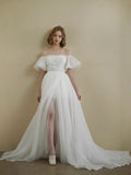 Original Real Shot Shoulder Bubble Sleeve Retro Princess Sweet Bridal Wedding Dress Photo Shoot Outdoor Lawn Light Yarn HZ0517