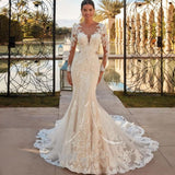 High-Level Wedding Dress Vienna Court Queen Exquisite Temperament Heavy Industry Lace Embroidered Long-Sleeved Wedding Dress HZ0517