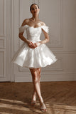 French White Shoulder Wedding Banquet Registration Certificate Go Out Yarn Birthday Party Annual Short Evening Dress Dress HZ0517