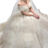 Main Wedding Dress 2026 New Bridal Shoulder High-Waisted Hepburn Wedding Star Dress Tail Temperament Wedding Dress HZ0517