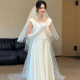 Travel Shot Wedding Dress Bride Simple High-End Feel French Bridal Dress Dress Small Thin Welcome Yarn HZ0517