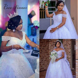 Wedding Dress 2026 Word Shoulder Drill Neat Wedding Dress Large Size Thin Long Tail Wedding Dress HZ0517