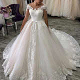 Theme Wedding Dress Tail 2026 New Temperament Bride Short-Sleeved Lace Silken Dreamy Thin HZ0517