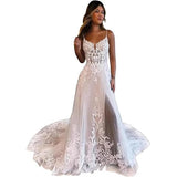 Spring Lace Wedding Dress Bridal Dress Sling Long Small Tail High Sense Bridal Dress Side Opening Fork HZ0517