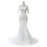 2026 New Fishtail Wedding Dress Bridal Screen Retro Round Neck Simple Tail Slimming Skinny Wedding Dress HZ0517