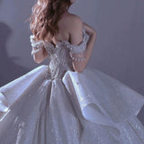 French Word Shoulder Starry Sky Wedding Dress Woman 2026 New Bridal Small Yarn Heavy Industry Luxury Court Style HZ0517