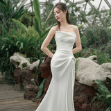 White Densate With Light Wedding Dress Bride High-End Fishtail Welcome Dress Summer Dress Small Tail HZ0517