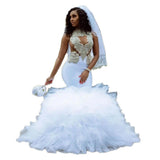 Wedding Dress Senior Feeling Sleeveless Bare Water Drill Lace Fishtail Wedding Dress Bridal Yarn Big Tail HZ0517