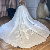 White Mermaid Wedding Dress Removable Tulle Long-Sleeved Lace Beaded Shiny Long Wedding Dress HZ0517