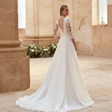 Wedding Dress 2026 New Elegant V-Neck Wedding Dinner Formal Occasion Lace Long-Sleeved A-Sided Dress Woman HZ0517