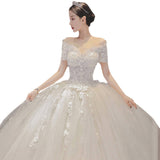 Light Wedding Dress 2026 New Word Shoulder Bridal Thin Short Sleeves Drag-Tailed Temperament Princess Mori Wedding Dress HZ0517