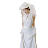 French-Style Densted High-End Wedding Dress Bride 2026 New Hanging Neck Certificate Go Out Light Yarn Travel Dress Simple And Lightweight HZ0517