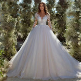 Modern Shiny Tulle Wedding Dress Long Sleeve V-Neck Bridal Dress Bridal Dress Robe De Mari¨¦e Female HZ0517