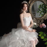 2026 New Front And Back Long Tailed Light Wedding Dress Princess Cake Short Skirt Wedding Ceremony HZ0517