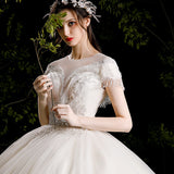 2025 New Esui Lace Wedding Squins Sexy Round Collar Shoulder Long Slim Slim Thin Wedding Dress HZ0517