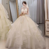 Main Wedding Dress 2025 New Bridal Bosom Champagne French High-End Sense Simple Retro Yarn Light HZ0517