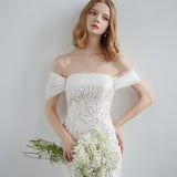 French White Shoulder Lace Light Wedding Dress Dress Yarn Outdoor Lawn Elegant And Simple HZ0517