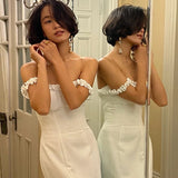One-Word Shoulder-Swear Sables Light Wedding Dress Bridal Body Fishtail Yarn Simple French Welcome Retro Dress Woman HZ0517
