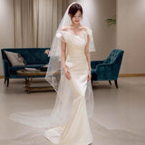 One-Word Shoulder Light Wedding Dress Bride 2026 New Super Xiansen Lined Go Out Of The Yarn French High-End Fishtail Welcome Dress Dress HZ0517