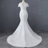 One-Word Shoulder Wedding Dress 2026 New Simple Body-Repair Lace Fish Tail Travel Small Drag Tail Soft Yarn Thin HZ0517