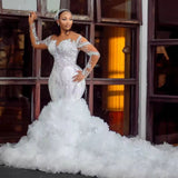 New Wedding Dress African Bride Wedding Deep V Water Diamond Lester Long Sleeve Wedding HZ0517