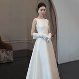 French Light Wedding Dress Bride Simple Temperament Density Retro Welcome White Dress Dress Small Tail Yarn HZ0517