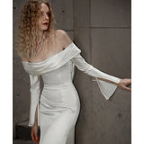 French Word Shoulder Fishtail Evening Dress Simple Fading Noodles Bridal Wedding Yarn Banquet Dress Dress Dress Woman HZ0517