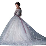 Wedding Dress 2026 New Model Bride Wedding Word Shoulder Long-Sleeved Lace Tug Tail Thin Large Size Wedding Dress HZ0517