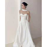 French-Style Lint-Faced Light Wedding Dress 2025 New Bridal Simple Temperament Breast-Shape High-End Engagement Dress Dress Yarn HZ0517