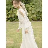 Simple Wedding Dress Light Korean Wedding Fairy Color Shade Arm White Certificate Dress Sexy Bare Back Yarn HZ0517