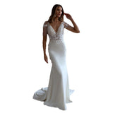 French Light Wedding Dress 2026 Bridal V-Neck Lace Yarn Fishtail Tail International Station HZ0517