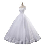 Standing White Wedding Dress Lace Decoer Ball Shoulder Bridal Dress Mid-Siding Wedding Dress HZ0517