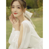 Simple Wedding Dress Light Korean Wedding Fairy Color Shade Arm White Certificate Dress Sexy Bare Back Yarn HZ0517