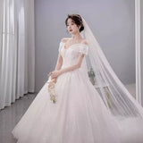 French Word Shoulder Main Wedding Dress 2026 Bride's New Court Wind Trip Film Wedding Dress Big Tail Wedding Dress HZ0517